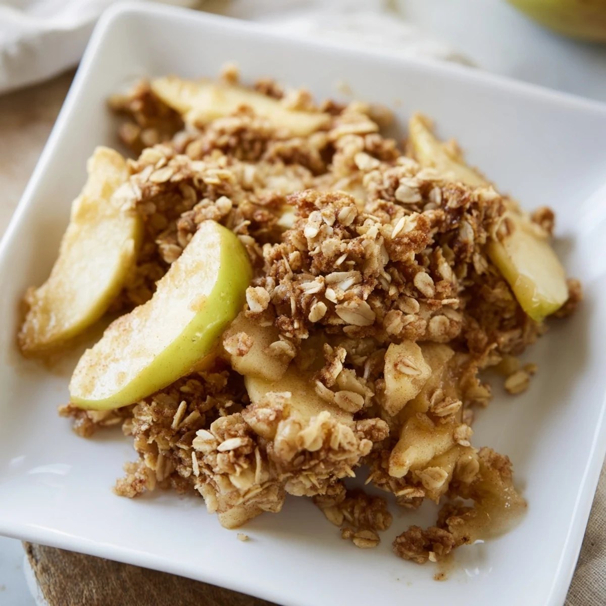 A close-up shot of a tender and flavorful Rustic Apple and Cinnamon Crumb Bake.