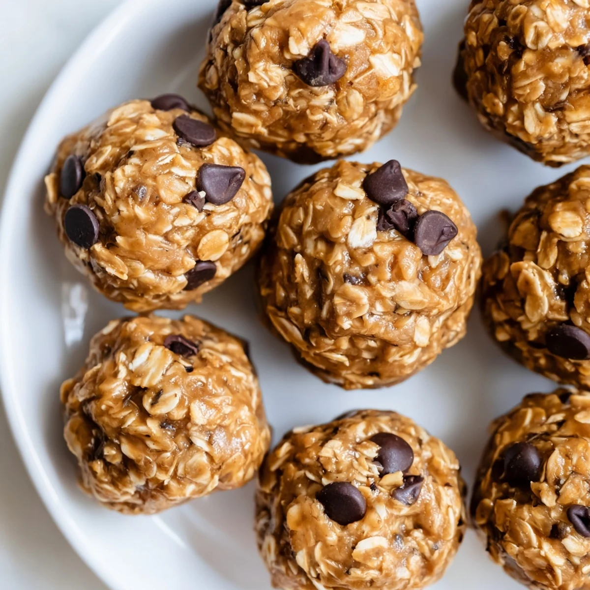 No-Bake Peanut Butter Energy Balls, studded with chocolate chips, ready to fuel your day.