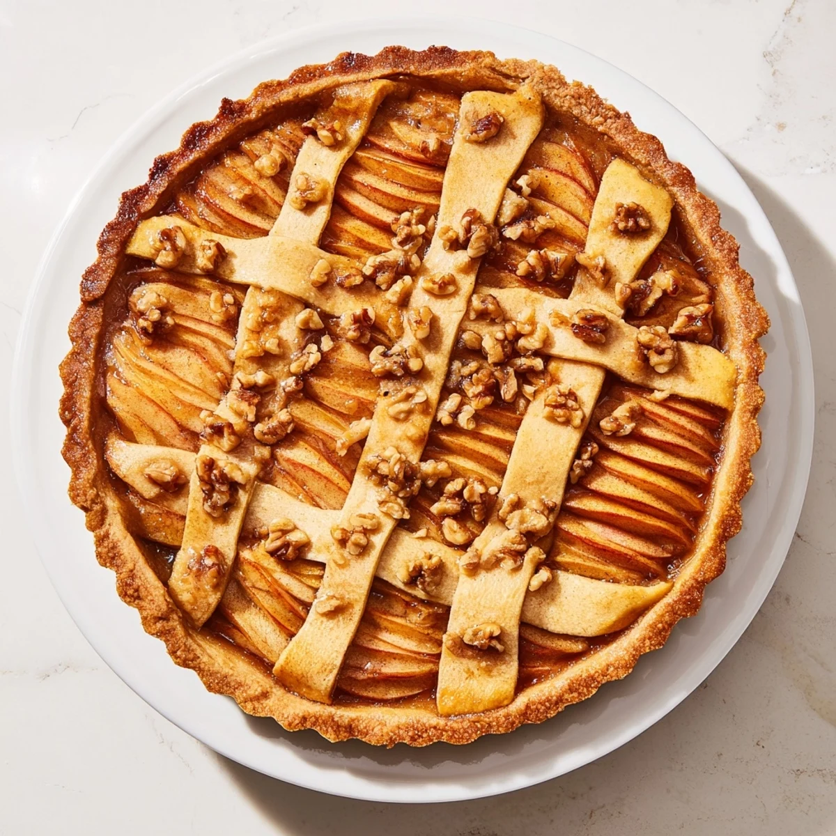 Golden-brown Lattice Orchard, a stunning dessert with sweet apple slices, perfect for autumn.