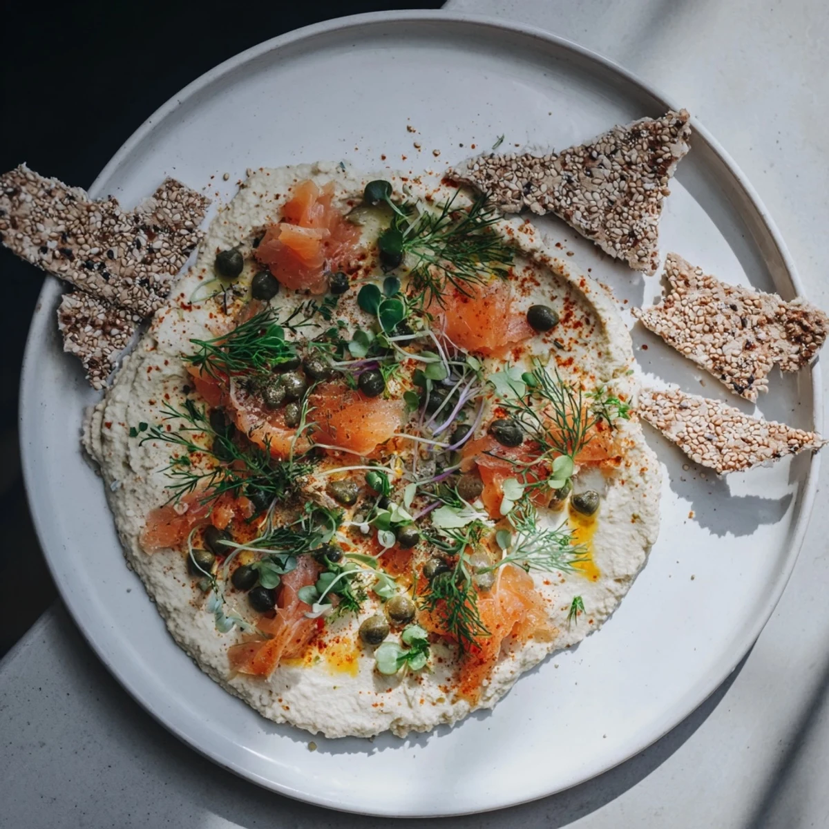 Delectable The Driftwood Beach appetizer featuring smoked fish, dill, and crackers, a perfect bite for guests.