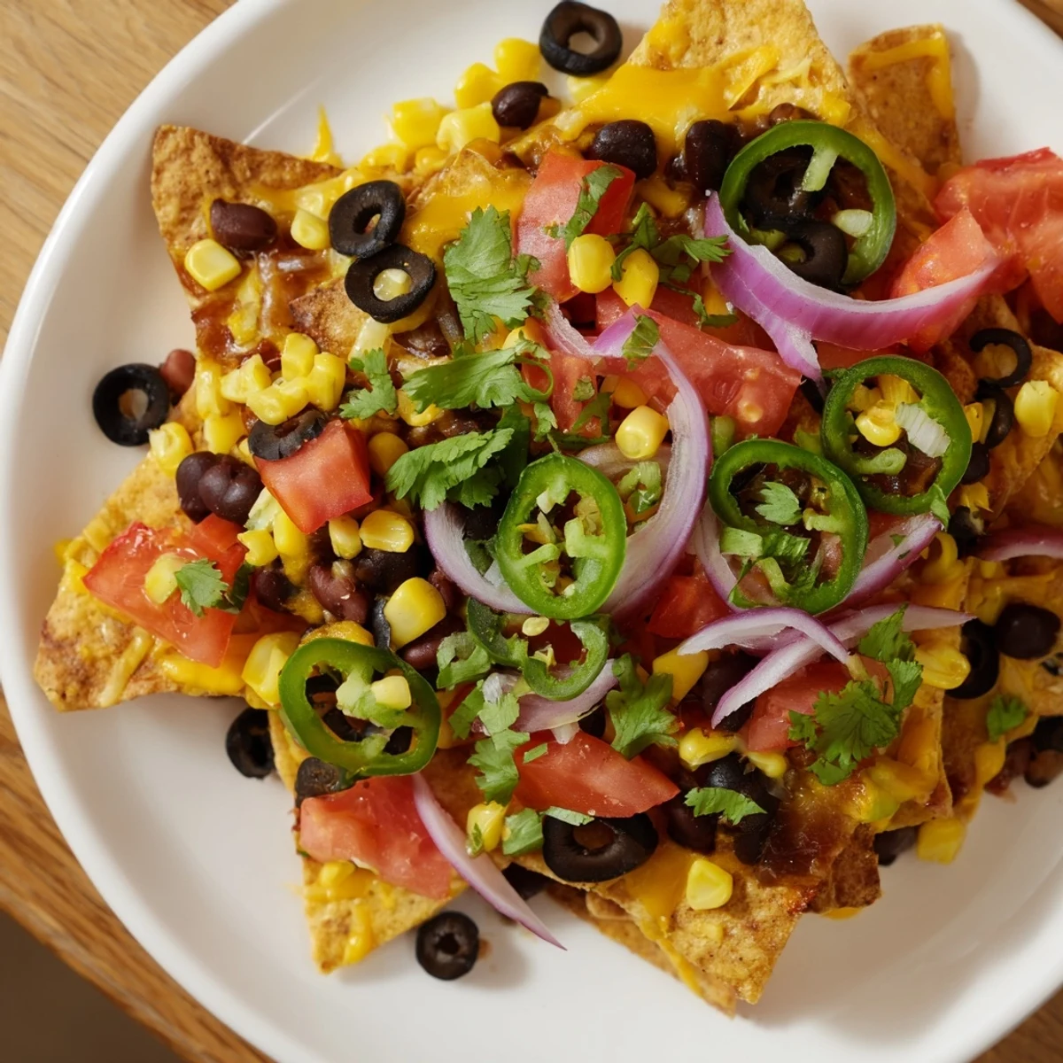 Oven-baked sheet pan nachos, overflowing with melted cheese, vibrant toppings, and fresh cilantro.