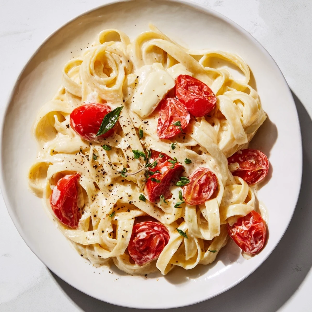 Baked Brie Pasta Sauce with melted brie, tomatoes, herbs, and glistening fettuccine, a comforting meal.
