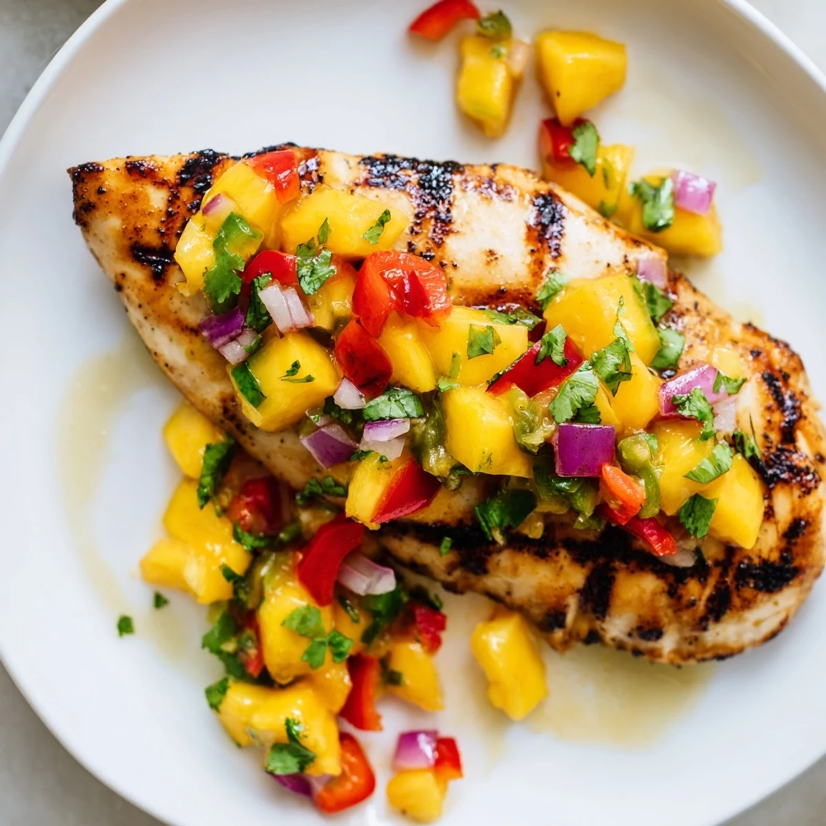 Perfect, here are the 3 ALT image texts for your Grilled Mango Salsa Chicken recipe, following all the provided directions:
