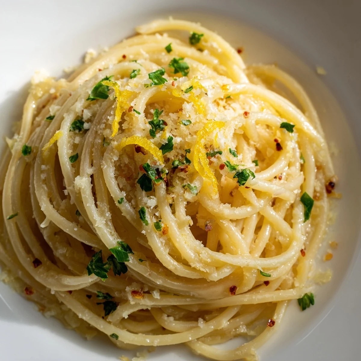 Steaming Garlic Butter Noodles, a simple recipe, with fresh parsley and Parmesan cheese, ready to enjoy.