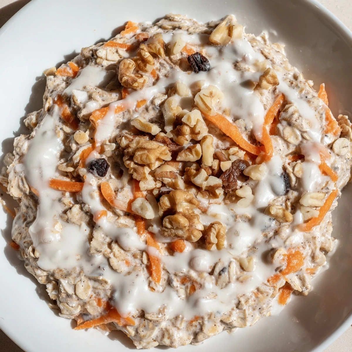 Enjoy the flavors of Carrot Cake Overnight Oats: a creamy, textured breakfast treat, perfect for busy mornings.