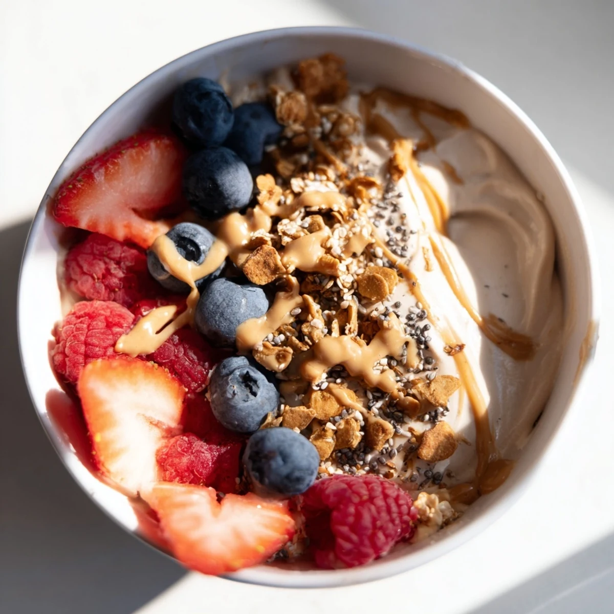 Enjoy a refreshing Protein Ice Cream Bowl, blended banana and yogurt for a protein-packed dessert.