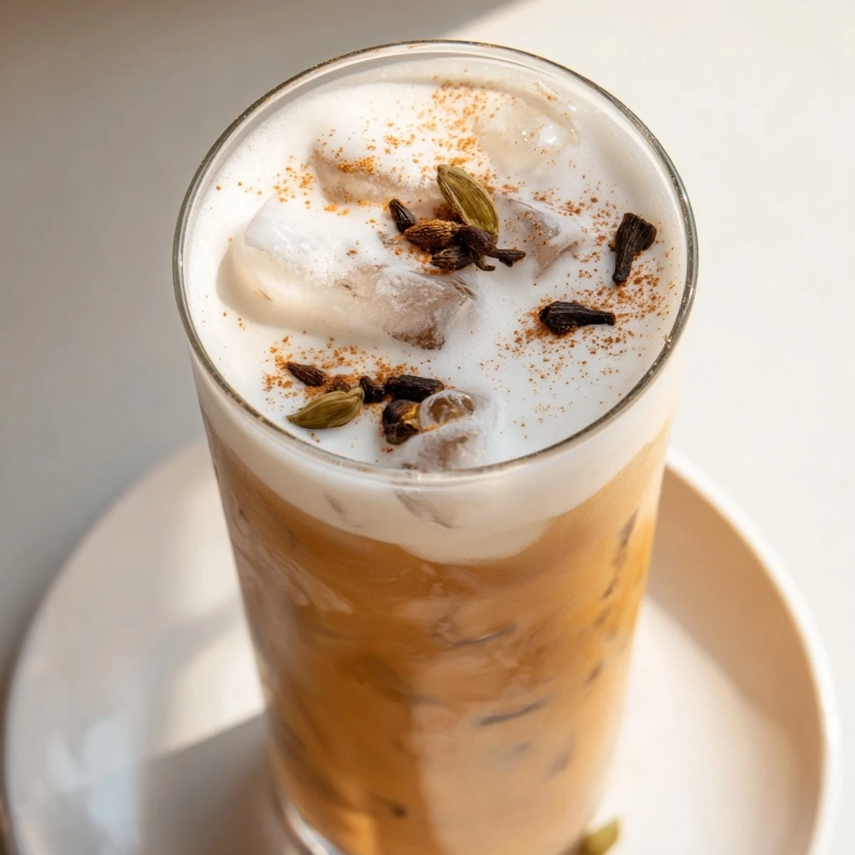Creamy, spiced Homemade Iced Chai with Cold Foam, perfectly chilled and topped with airy, sweet foam.