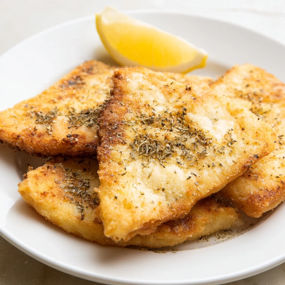 Golden brown Greek Saganaki cheese, crispy fried and ready to be drizzled with lemon juice.