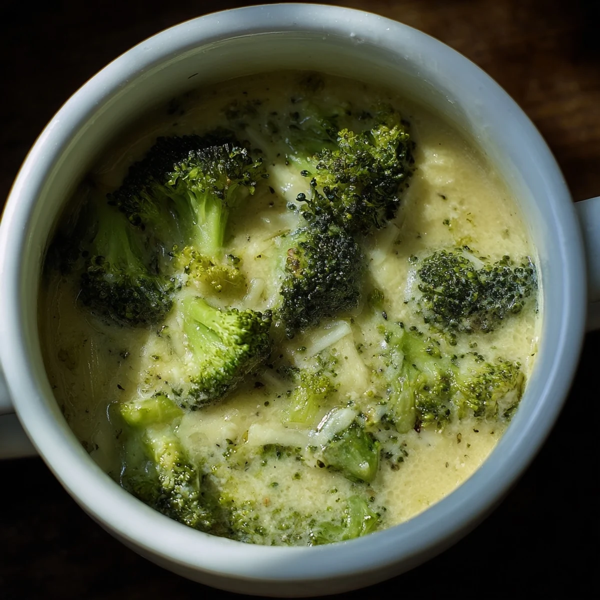 Steaming broccoli cheddar soup in a rustic bowl with a spoon, ready to enjoy with crusty bread.
