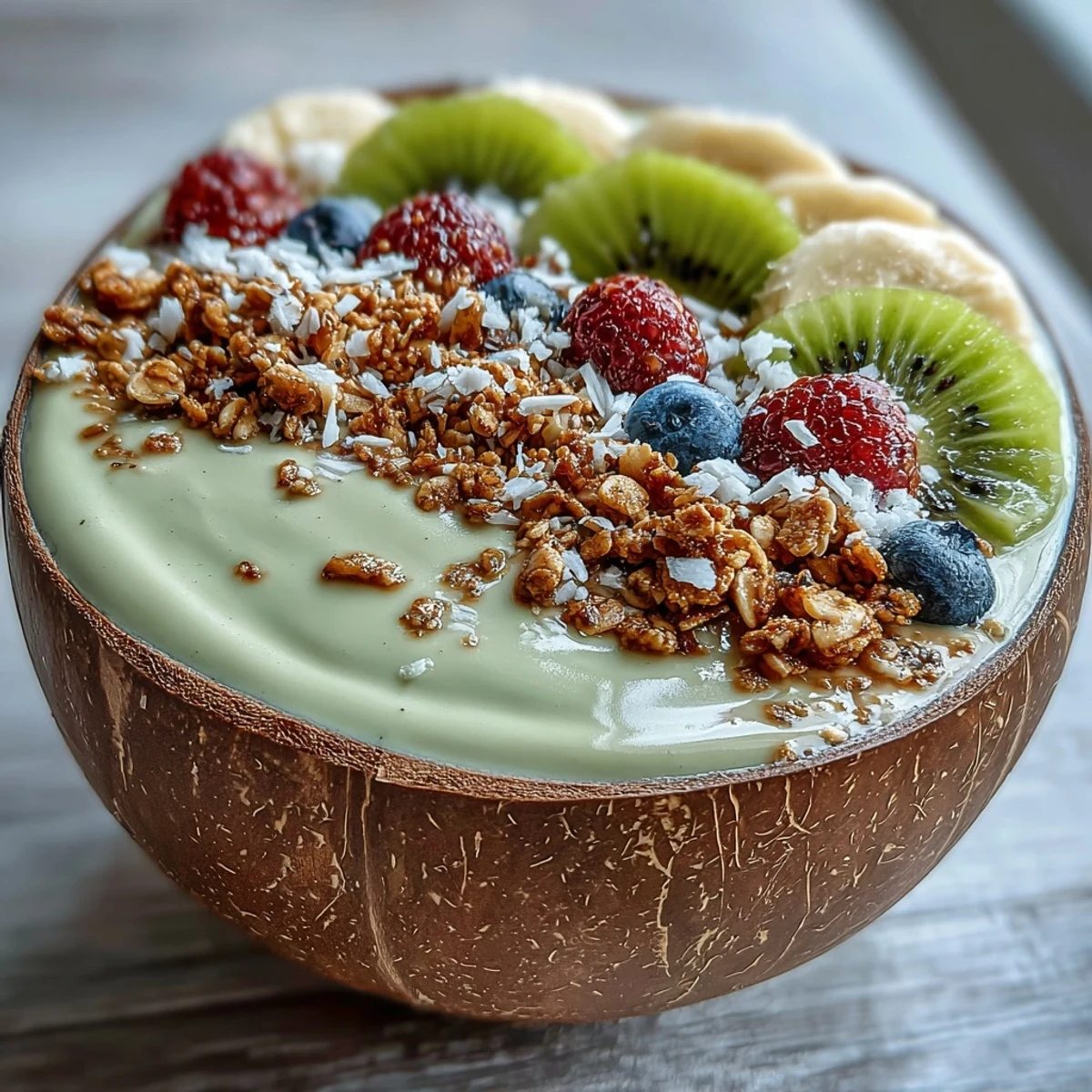 Two spoons ready for a nourishing hojicha smoothie bowl with banana, almond milk, and berries.