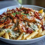 Viral Marry Me Chicken Pasta ready for a romantic dinner; garnished beautifully.