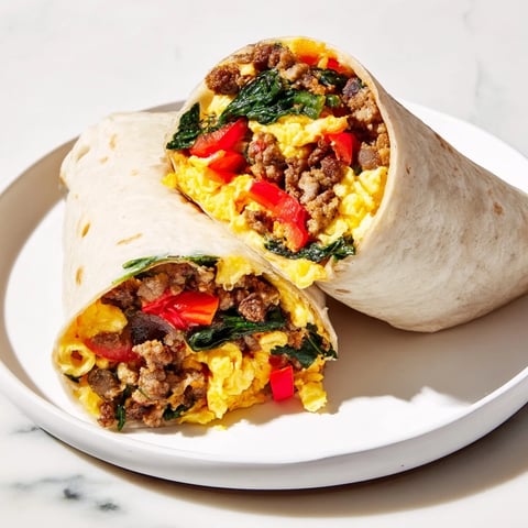 Golden-brown Make-Ahead Breakfast Burritos ready to devour, filled with scrambled eggs and savory sausage.