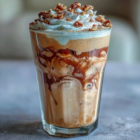 Creamy Hojicha milkshake with roasted green tea flavor, vanilla ice cream, and milk, topped with whipped cream and crushed nuts.