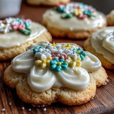 Delicate flower-shaped shortbread cookies with vibrant royal icing, perfect for spring celebrations and dessert tables.