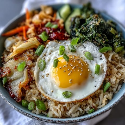 Vibrant Fermented Cabbage Kimchi Fried Rice with a sunny-side-up egg.