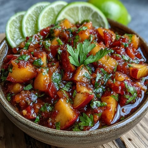 Vibrant Peach Jalapeño Salsa atop flaky grilled fish, bursting with summer flavor.