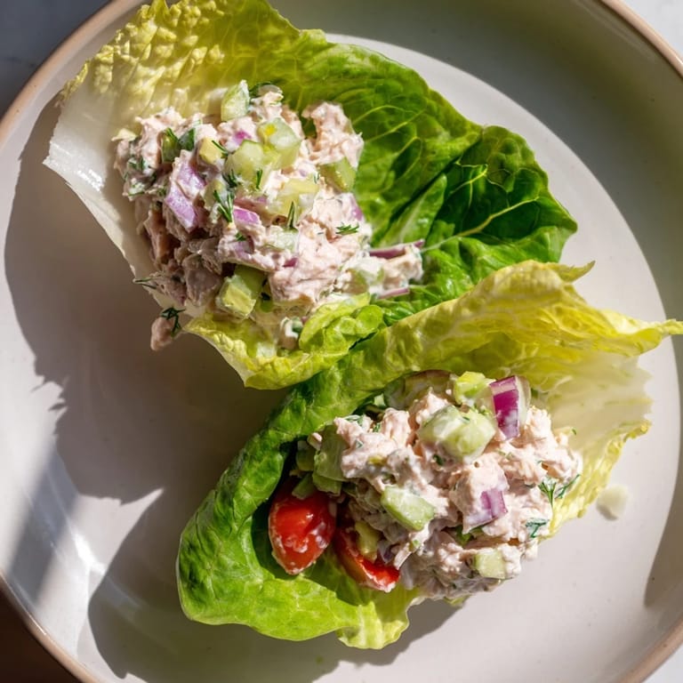 Delicious, protein-rich tuna salad lettuce wraps, served fresh and light, perfect for a gluten-free lunch.