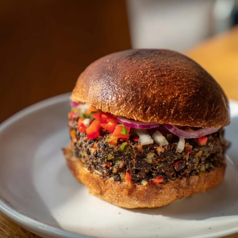 Delicious and flavorful black bean burgers, a hearty vegetarian main course served on toasted buns with sides.