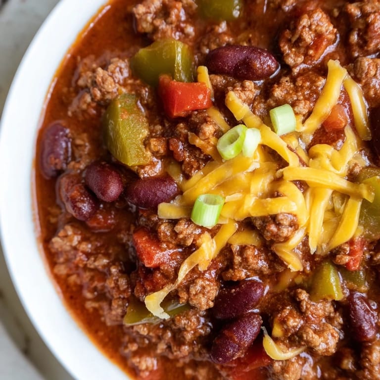 Delicious Simple Weeknight Chili featuring vibrant red tomatoes and a rich, savory aroma.
