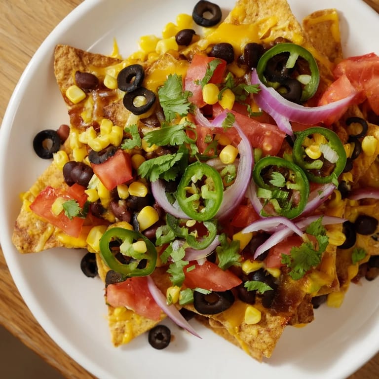Oven-baked sheet pan nachos, overflowing with melted cheese, vibrant toppings, and fresh cilantro.