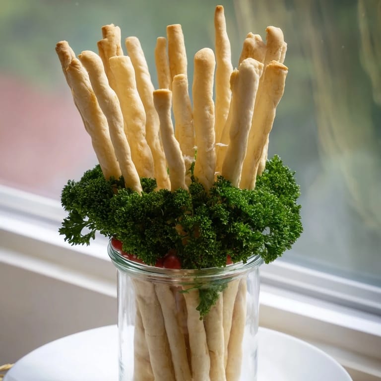 Eye-catching, The Vertical Forest: breadstick "trees" rise from a bed of parsley and grapes.