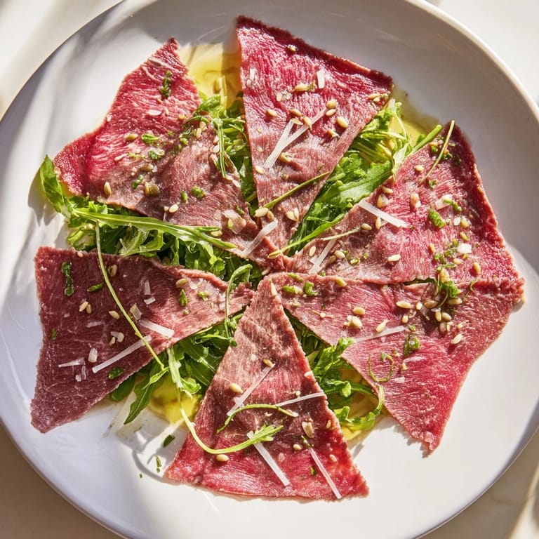 Savory and stunning, the Origami Fold Beef Appetizer showcases folded beef with sesame seeds and chives.
