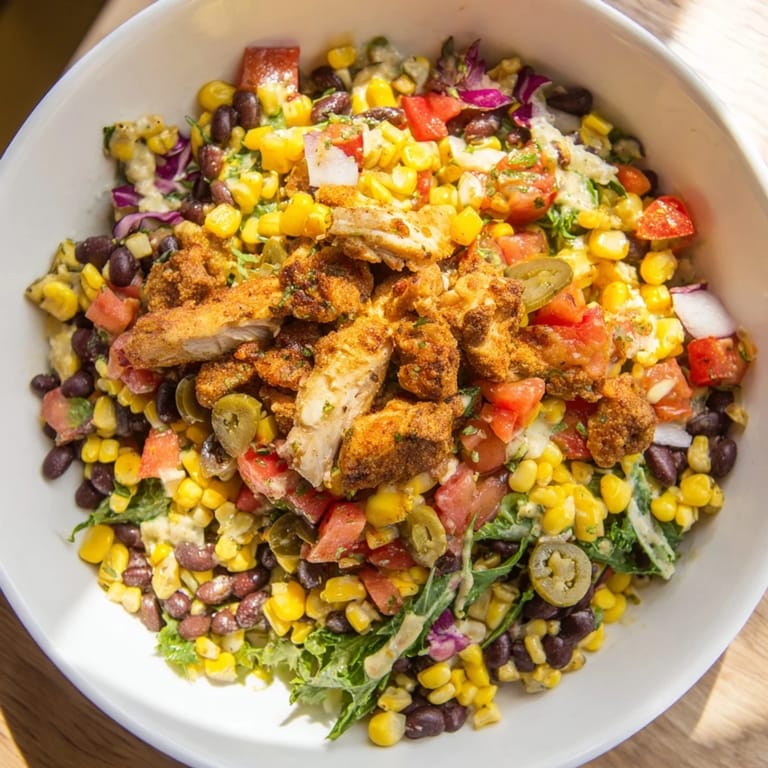 Vibrant close-up of the fully assembled Dense Southwestern Bean Salad, perfect for a summer gathering.