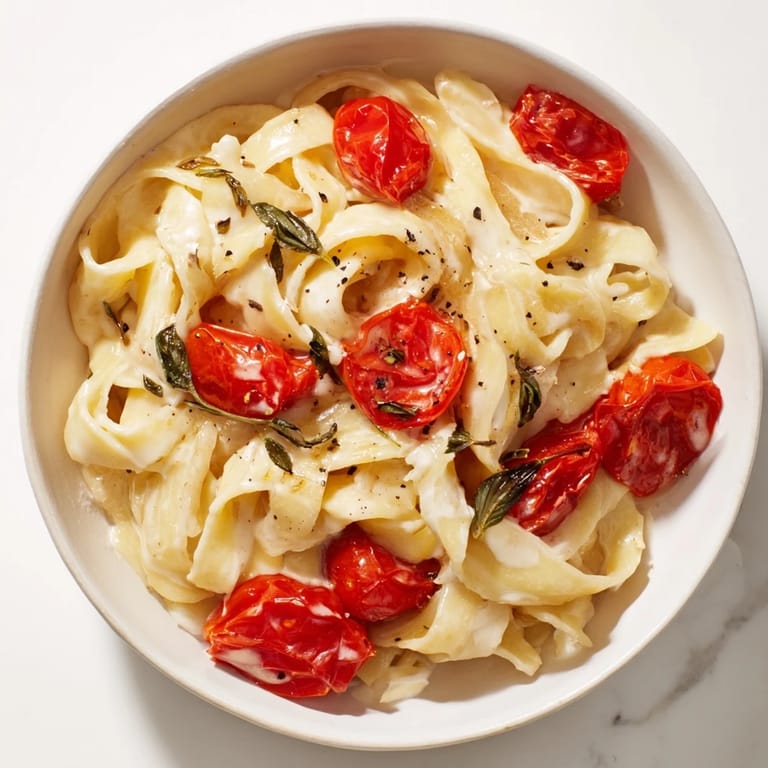 Indulge in this Baked Brie Pasta Sauce, a luscious, rich sauce coating perfectly cooked fettuccine pasta.