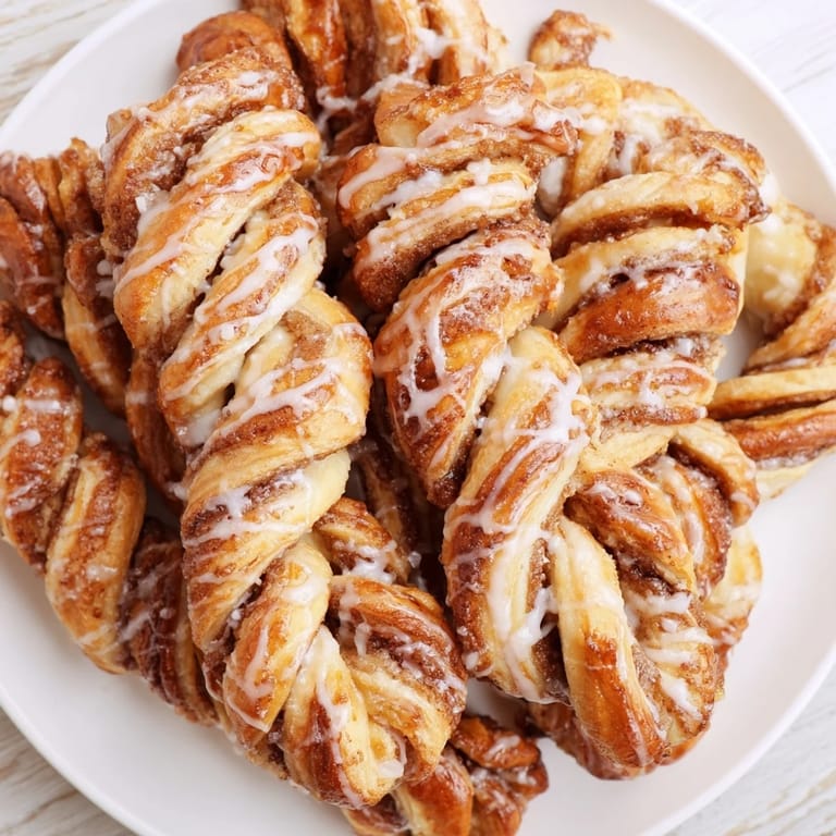 Freshly air-fried Cinnamon Roll Twists, boasting a warm cinnamon filling and ready to eat, a delightful dessert.
