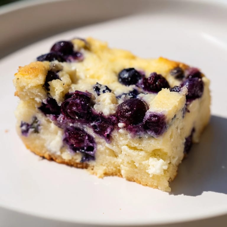 Delicious, high-protein Blueberry Cottage Cheese Bake: a sweet and satisfying breakfast treat.