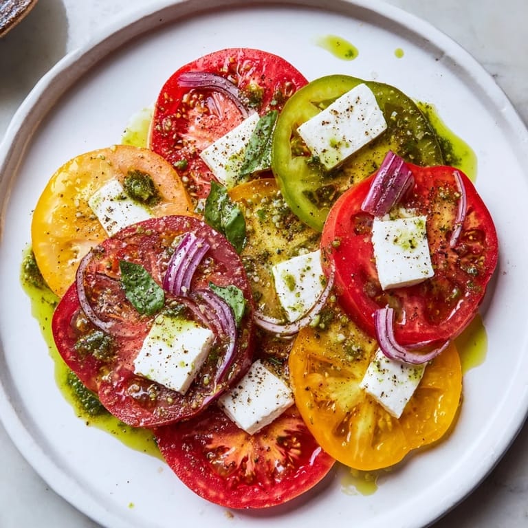 Vibrant Summer Tomato Salad showcasing juicy tomatoes, creamy mozzarella, and fragrant basil for summer enjoyment.