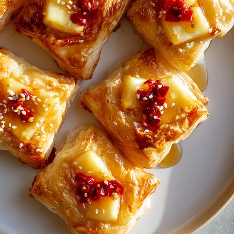 Warm, gooey Chili Crisp Honey Brie Bites, perfect for sharing, with crispy, golden crusts.