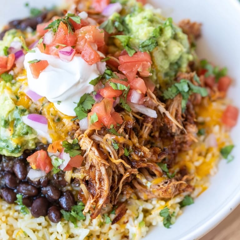 A close-up shot of a perfectly layered Chipotle burrito bowl copycat, ready for a satisfying, delicious meal.