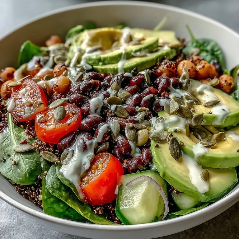 Spoon into a fresh Three-Bean Power Bowl filled with kidney beans, crisp bell peppers, cucumbers, and a drizzle of zesty lemon dressing.