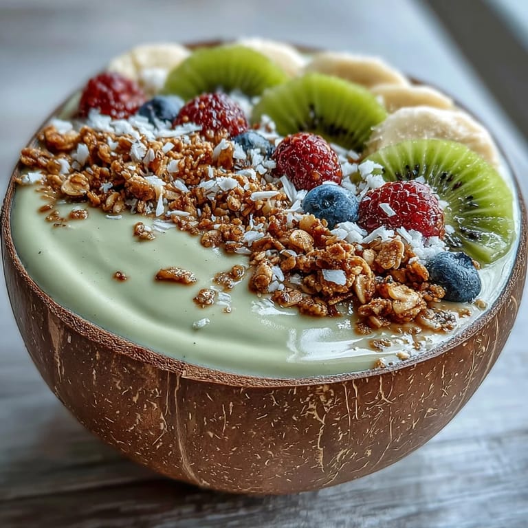 Two spoons ready for a nourishing hojicha smoothie bowl with banana, almond milk, and berries.