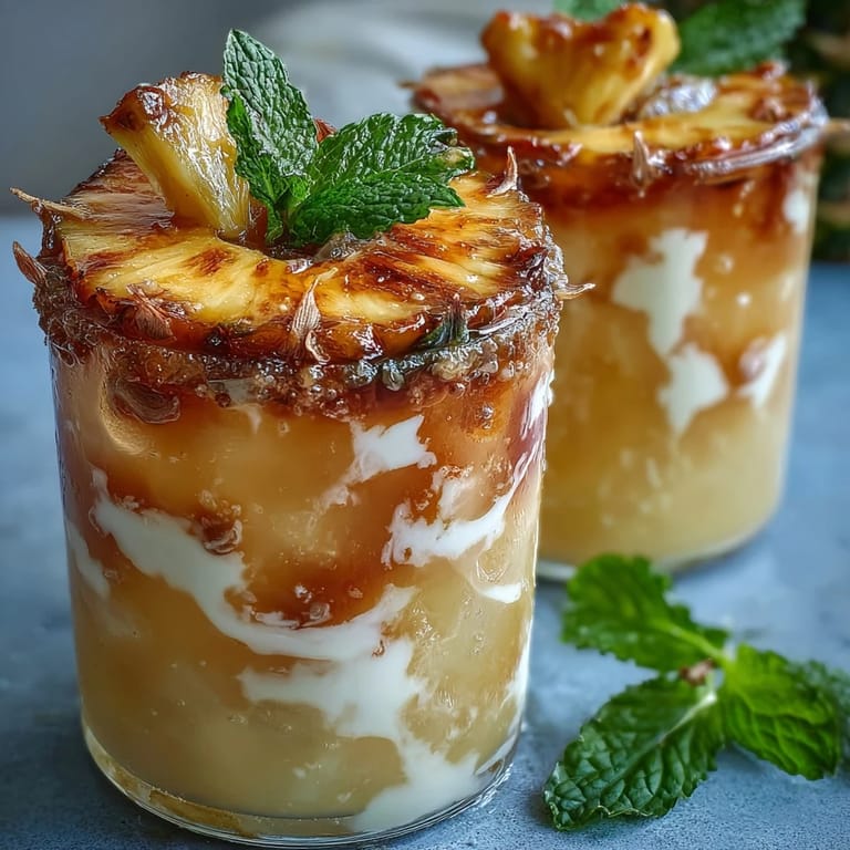 Chilled pineapple coconut agua fresca with coconut milk swirls, garnished with fresh mint, ideal for poolside relaxation.