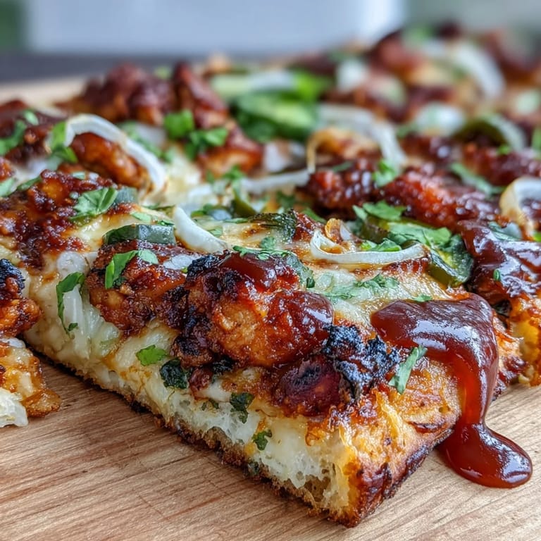 Grilled BBQ chicken flatbread pizza topped with fresh cilantro, jalapeño, and a drizzle of tangy sauce—summer flavors in every bite.