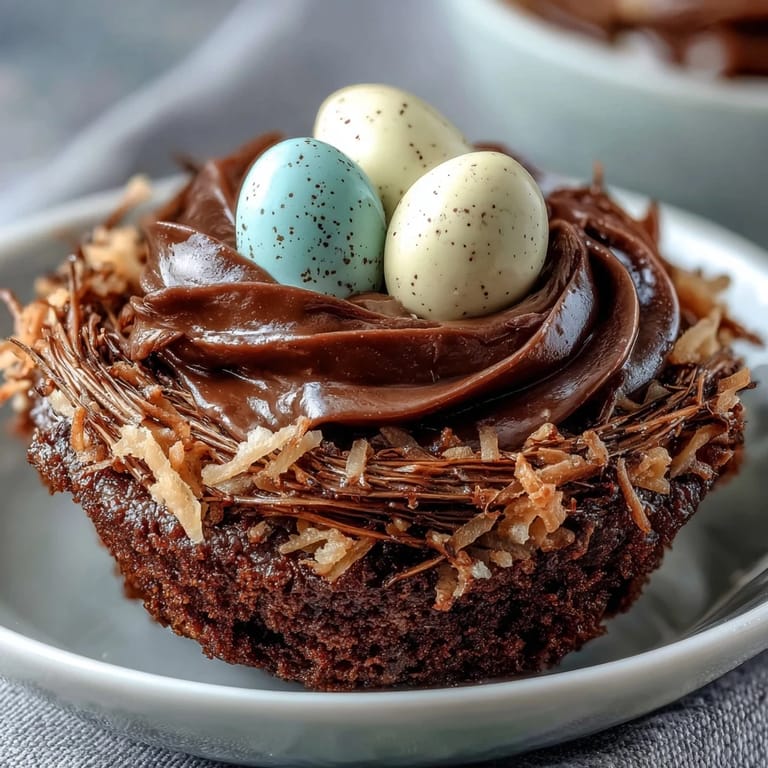 Moist chocolate Easter Nest Cupcakes decorated as charming nests with candy eggs, ideal for a fun and festive spring treat.