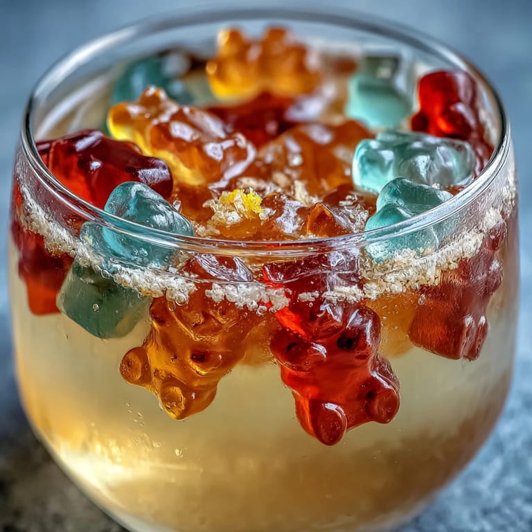 Sweet and tangy Gummy Bear Lemonade Jelly Cups, a visually stunning dessert.