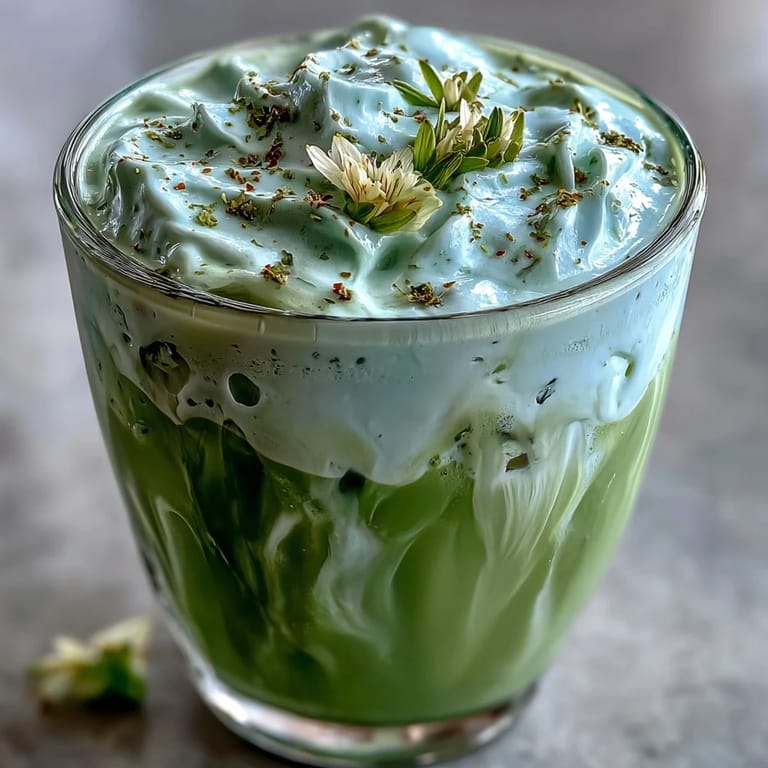 Enjoy a refreshing Mother's Day Iced Matcha Latte, topped with frothy sweet cream.