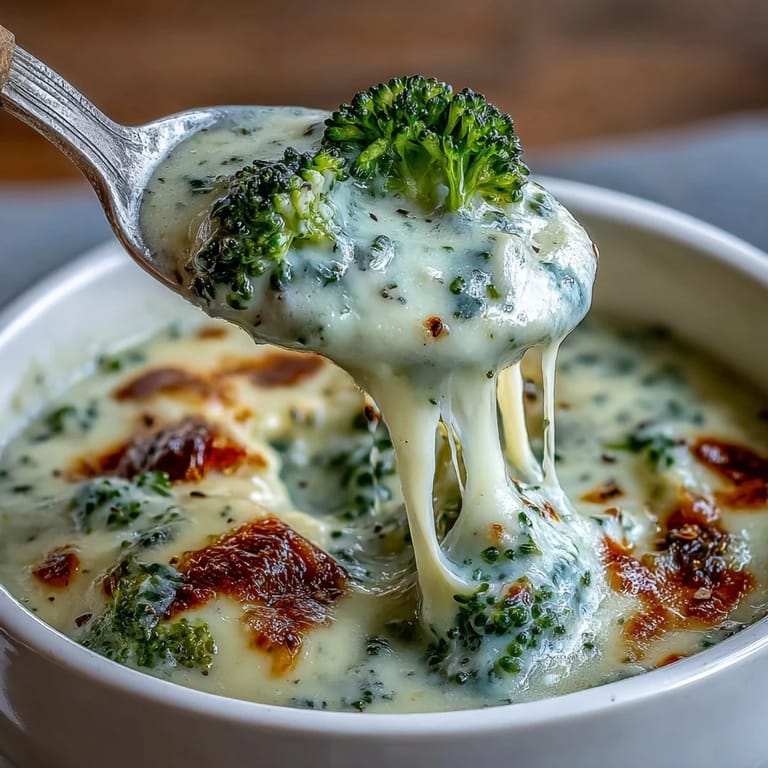 Rich and comforting broccoli cheddar soup with vibrant green florets, smooth cheddar base, and a sprinkle of black pepper for warmth.