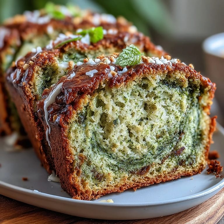 Slices of Matcha Swirl Banana Bread reveal vibrant green matcha ribbons swirled through tender, sweet banana loaf.