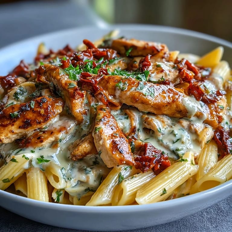 Viral Marry Me Chicken Pasta ready for a romantic dinner; garnished beautifully.