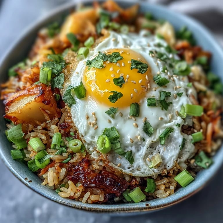 Hearty Korean kimchi fried rice, a quick and delicious meal ready in minutes.