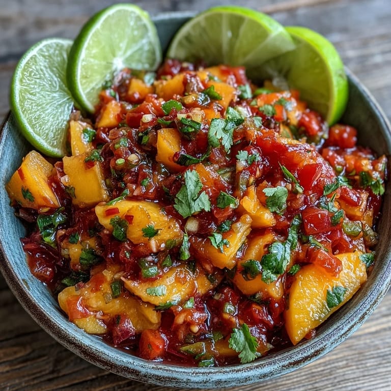 Colorful Peach Jalapeño Salsa, a perfect cool complement to hot grilled fish.