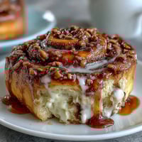 Warm cinnamon roll pancake casserole baked golden, swirled with cinnamon sugar and drizzled with rich cream cheese glaze.