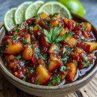 Vibrant Peach Jalapeño Salsa atop flaky grilled fish, bursting with summer flavor.