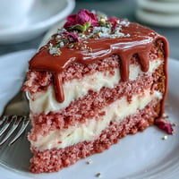 Bridal Shower Rosé Velvet Cake glistening with a luxurious gold drip.